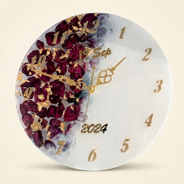 Rose Petal Date Resin Wall Clock