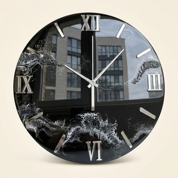 Black Marble Roman Numeral Resin Wall Clock