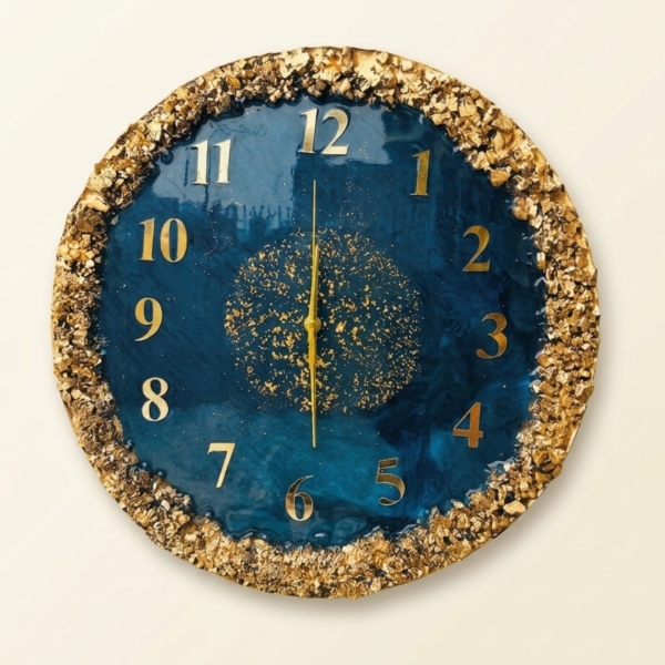 Navy & Gold Geode-Edge Resin Wall Clock