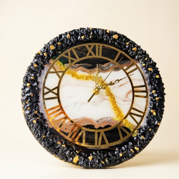 Navy Geode Crystal-Edge Roman Wall Clock