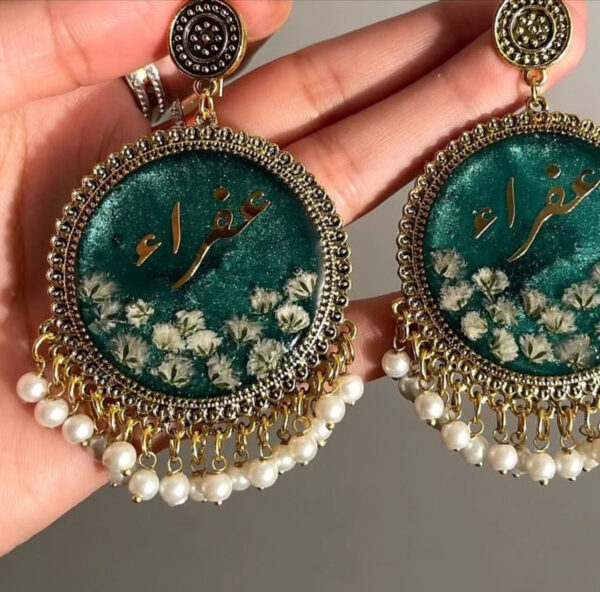 Custom Name Jhumkay – Emerald