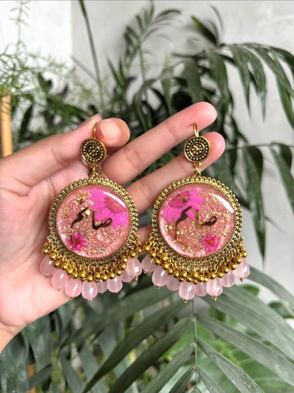 Pink & Gold Calligraphy Jhumkay