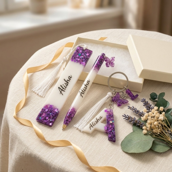 Custom Name Gift Set – Bookmark, Pen & Keychain