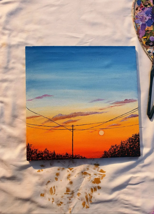 Sunset Power-Line Landscape Painting