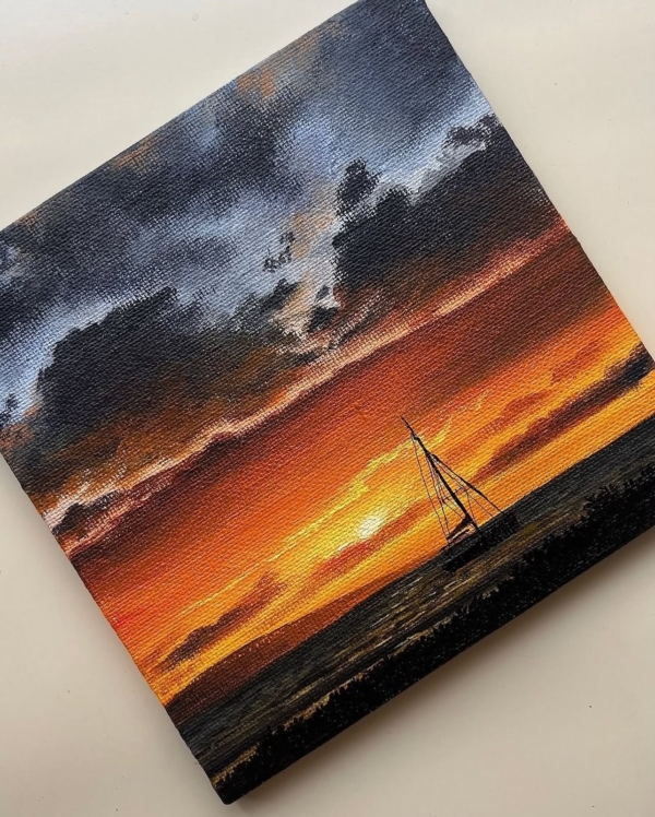 Sunset Sailboat Seascape Painting